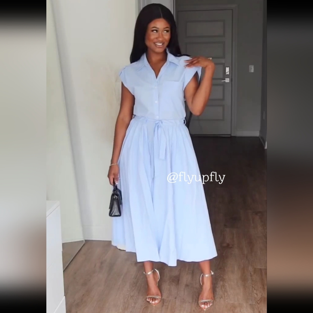Zara  Poplin Sleeveless Collared Shirt Midi Dress Blue - Picture 11 of 16